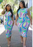 Women Summer Multi-Color Pirnt Sleeveless Midi Dress