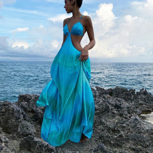 Sommer-reizvolles Träger-Kleid-loses langes Kleid mit Farbverlauf