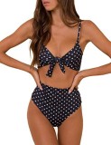 traje de baño de dos piezas con estampado de bikini anudado de cintura alta para mujer