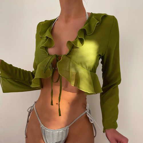 Einfarbige, sexy Bikini-Träger mit niedrigem Rücken, zweiteiliger Badeanzug für Damen