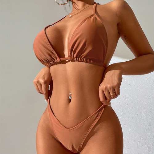 Bikini Mehrfarbiger Druck mit hoher Taille und niedrigem Rücken, sexy Bikini-Badeanzug für Damen