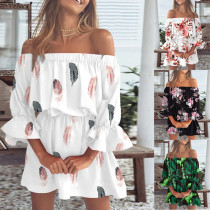 Sexy Mode schulterfreies Freizeitkleid mit Blumendruck