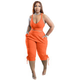 Women's Sexy Camisole V-Neck Solid Color Cropped Pants Set