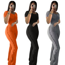 Damen Sexy Kurzarm Ausgestellte Hose Einfarbig Zweiteiliges Set