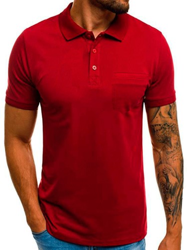 Basit Erkek Düz Renk Kısa Kollu Devirme Yaka Günlük T-Shirt