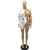 Ladies Nightclub Fashion Sexy Cardigan Loose Contrast Color Chic Career Shirt Long Sleeve Suit