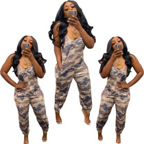 Damen Sexy Loose Sling Double Sided Pocket Fashion Camouflage Jumpsuit