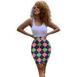 Women's Sleeveless Bodysuit Print Mini Skirt Set