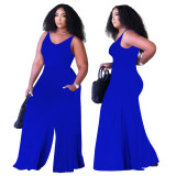 Spring and summer women's solid color vest upper body wide leg Jumpsuit nightclub two pockets