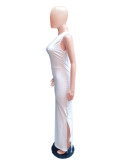 Women's Spring/Summer Solid Color One Shoulder Pleated Hem Split Irregular Dress