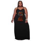 Sexy Ladies Suspender Plus Size Fashion Loose Skirt Print Dress