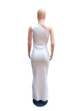 Women's Spring/Summer Solid Color One Shoulder Pleated Hem Split Irregular Dress