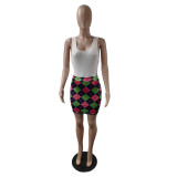 Women's Sleeveless Bodysuit Print Mini Skirt Set