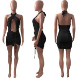 Women's Solid Pleated Low Back Dress