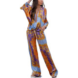 Women Bohemian Print  Casual Top And Pant Two Piece Set