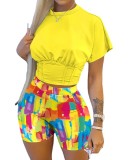 Women  Fashion Printed Top And Shorts Two Piece Set
