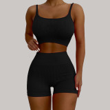Summer Solid Yoga Vest And Shorts Two Piece Set