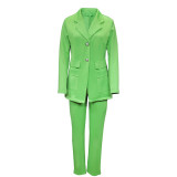 Chic Autumn And Winter Professional Blazer And Pant Solid Two Piece Set