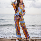 Women Bohemian Print  Casual Top And Pant Two Piece Set