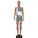 Women Striped Print Fashion Crop Top And Shorts Two-Piece Set