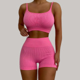 Summer Solid Yoga Vest And Shorts Two Piece Set