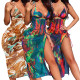 Women Summer Tie Dyed Print Swimwear 3 Piece Set