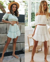 Women Off Shoulder Lace Top And Sexy Skirt Two Piece Set