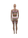 Women  Matching Striped Vest And Shorts Without Coat Two-Piece Sets