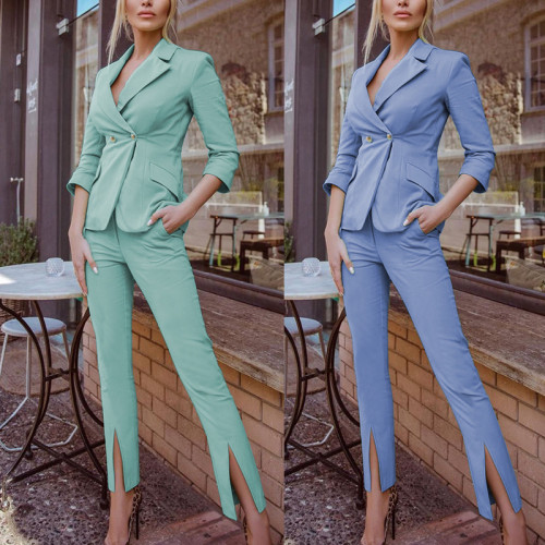 Women Professional Long Sleeve Blazer And Pant Two Piece Set