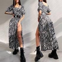 Frauen-Sommer-reizvolles Schlitz-Zebra-Druck-Kleid