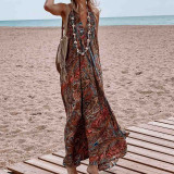 Women Summer Printed Halter  V-Neck Bohemian Long Dress