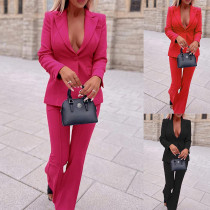 Fashion Business Women Professional Solid Blazer und Hosen Zweiteiler