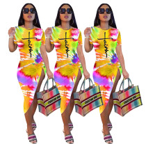 Vestido irregular con estampado de letras y teñido anudado a la moda de verano para mujer
