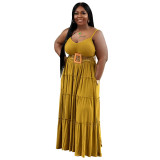 Plus Size Women's Summer Straps Solid Color Sexy Maxi Long Dress