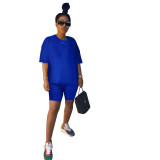 Conjunto de pantalones cortos de dos piezas de manga corta con cuello redondo de moda casual sólida de verano para mujer