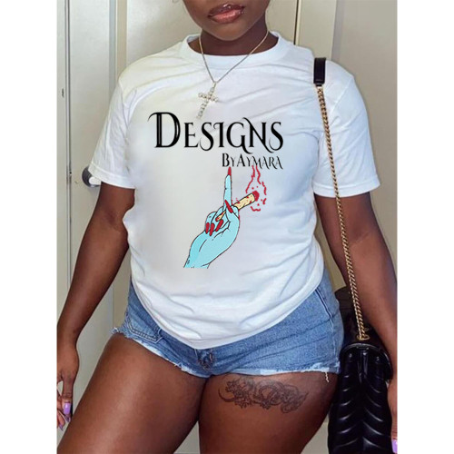 T-shirt da donna in cotone elasticizzato a maniche corte con stampa casual alla moda