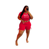 Plus Size Women's Casual Beaded Sports Lace-Up Two Piece Shorts Set