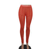 Women Fashion Sexy mesh solid color trousers