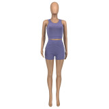 Women's Fashion Casual Rib Knit Solid Color Summer Crop Tank+Shorts+Cardigan Three Piece Set