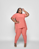 Plus Size Women's Solid Asymmetric Lace-Up Ruched Casual Two Piece pants Set