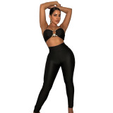 Women's Sexy Solid Color Crop Tank and Pants Two Piece Women's Clothing