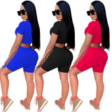 Women's Letter Beaded Casual Fashion Sports Lace-Up Two Piece Shorts Set