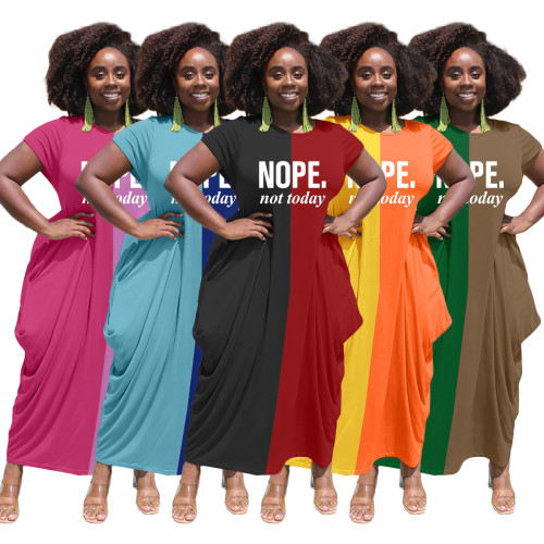 Kontrastfarbenes, lockeres Rundhals-Kurzarmkleid für Frauen