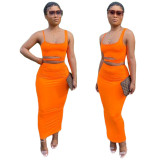 Women's Solid Color Cutout Casual Home Style Skirt Set Two Piece