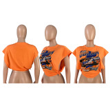 Women's Fashion Cool Racing Print Sleeveless Side Cutout T-Shirt Top