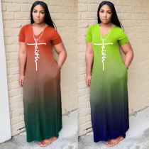 Kurzärmliges, lockeres Kleid mit Farbverlauf für Damen
