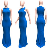 Women's fishtail long dress ribbed solid color sleeveless dress women