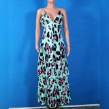 Summer Women's Sexy Sling Leopard Print Dress Long Skirt