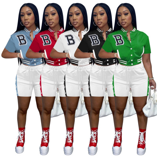 Uniforme de beisebol feminino verão contraste calças de duas peças com busto bolso roupas esportivas femininas