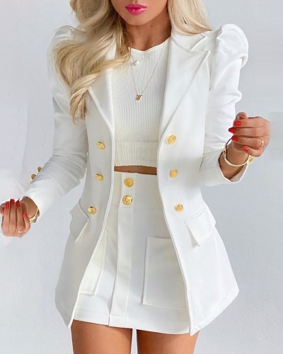 spring blazer long-sleeved solid color top with mini skirt two-piece suit